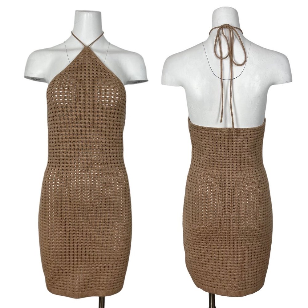 Reformation Tan Crochet Mini Dress